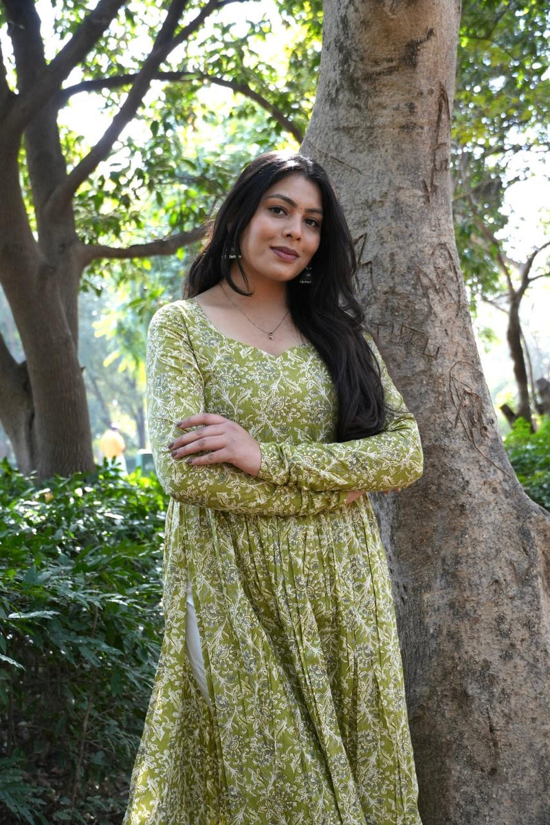 Fresh Green Floral Kameez Jonaya