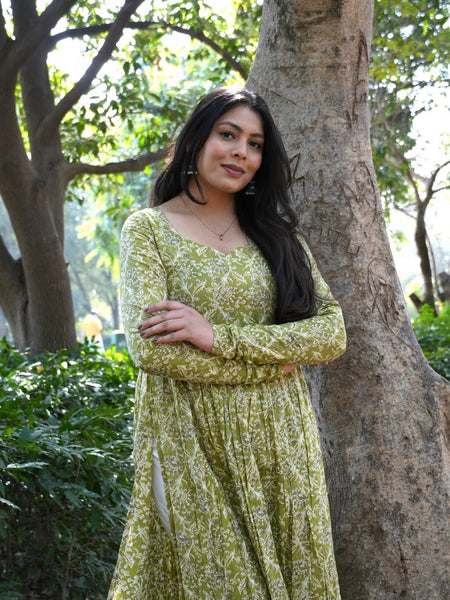 Fresh Green Floral Kameez Jonaya