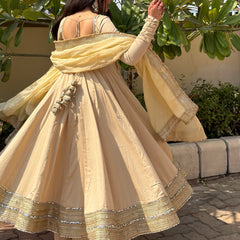 Beige heavy mirror pure organza silk Anarkali set Jonaya