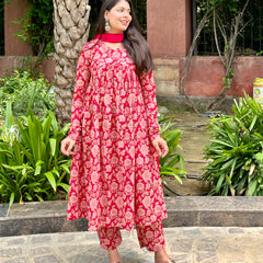 Coral Red mohini suit set - Jonaya