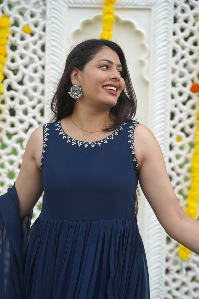 Indigo Gold blush Georgette Anarkali Jonaya