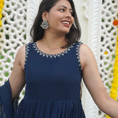 Indigo Gold blush Georgette Anarkali Jonaya