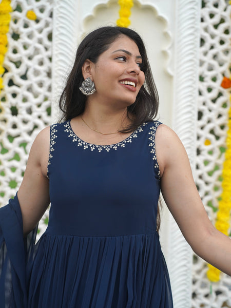 Indigo Gold blush Georgette Anarkali Jonaya