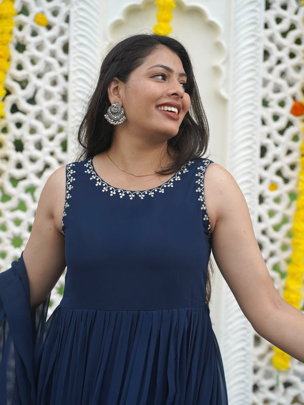 Indigo Gold blush Georgette Anarkali - Jonaya