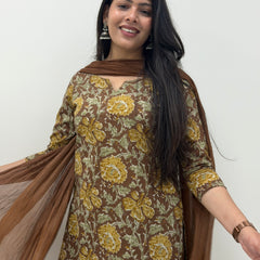 Pastel brown mustard straight suit set Jonaya