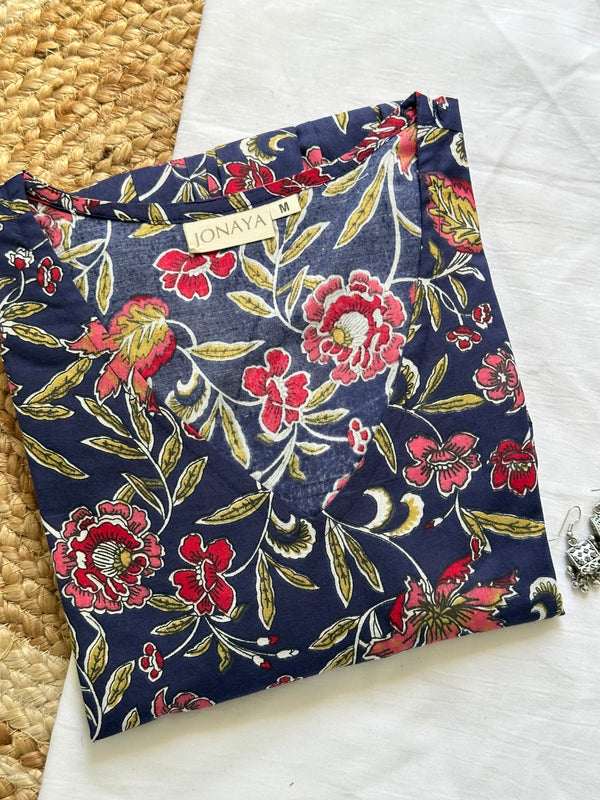 Rosy Indigo Full Sleeves Peplum Top - Jonaya