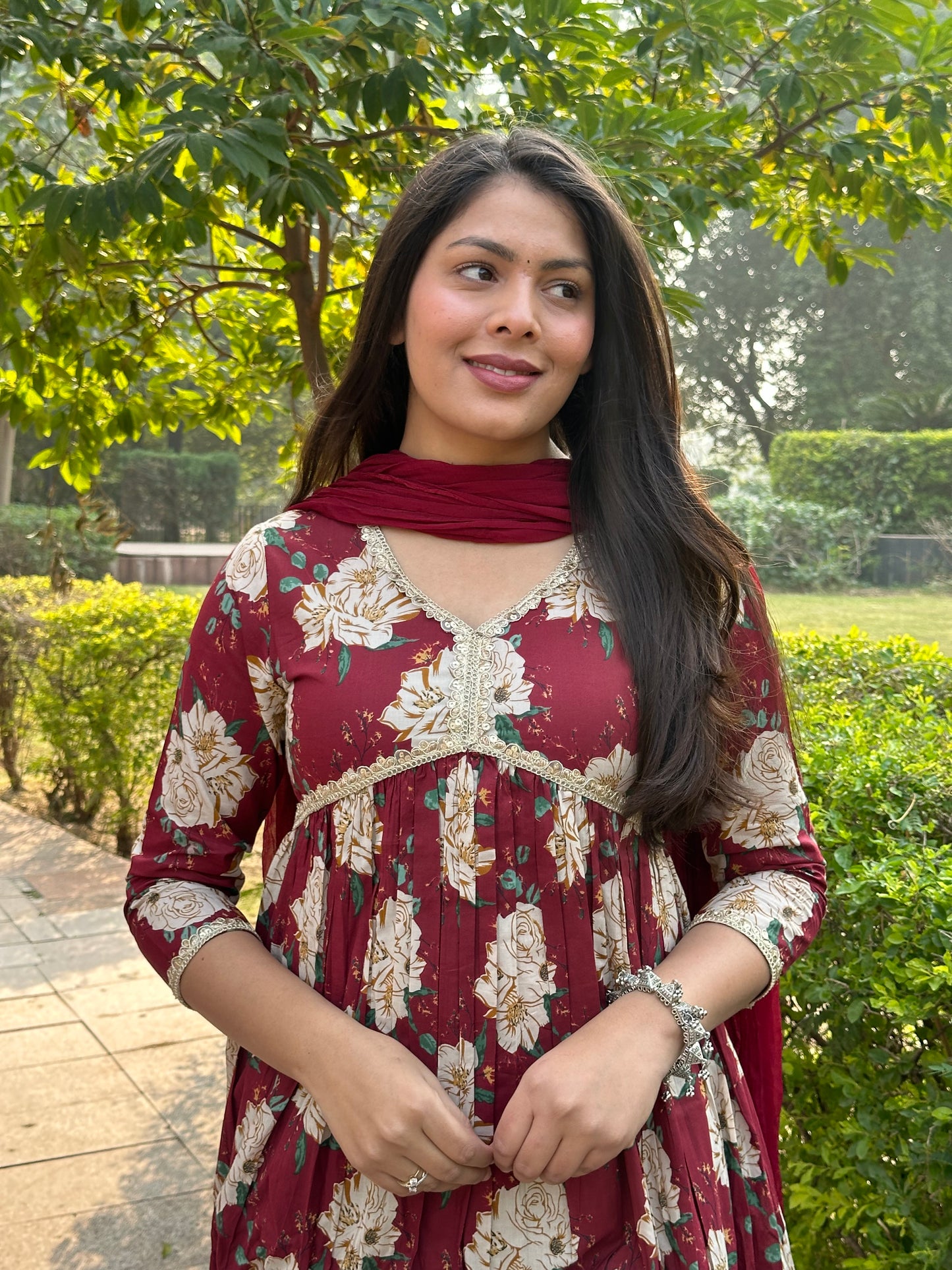 Maroon beige bliss cotton suit set