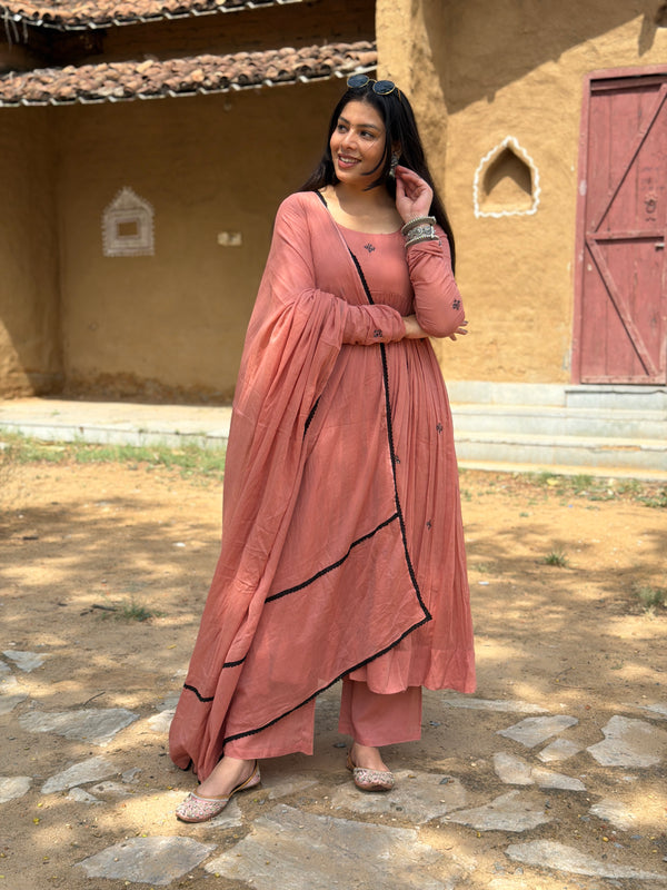 Peach black Embroidery Anarakali