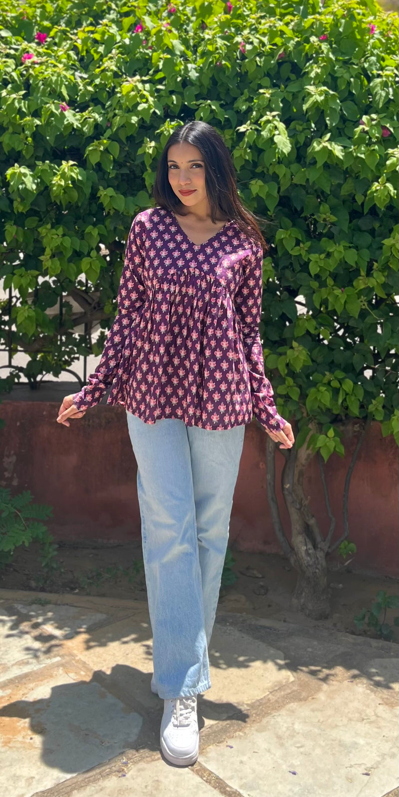 Wine fool patti full sleeves Peplum top - Jonaya