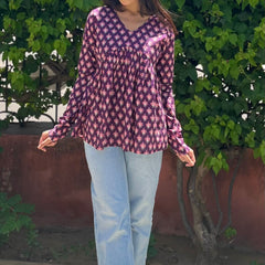 Wine fool patti full sleeves Peplum top - Jonaya