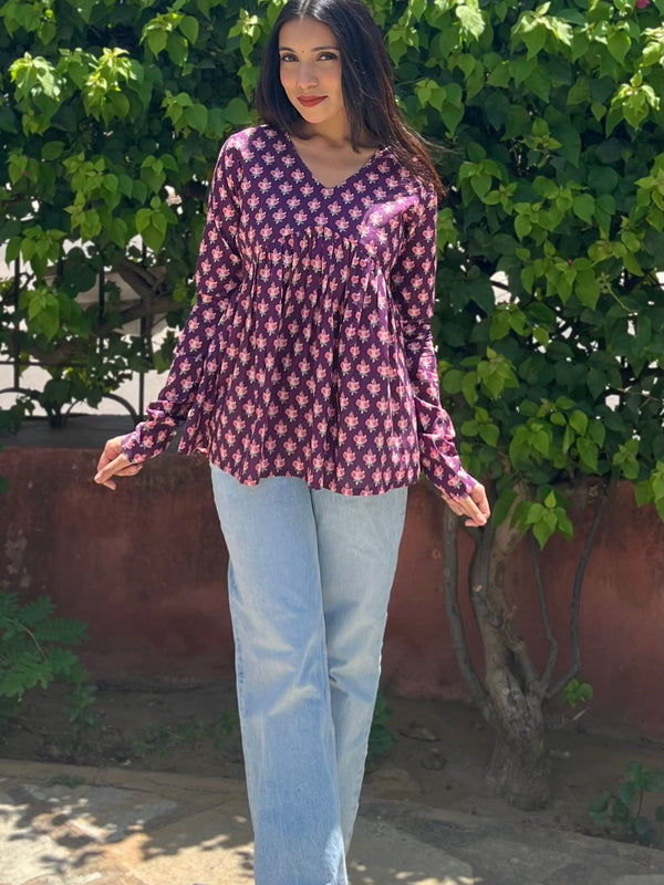 Wine Fool Patti Full Sleeves Peplum Top - Jonaya