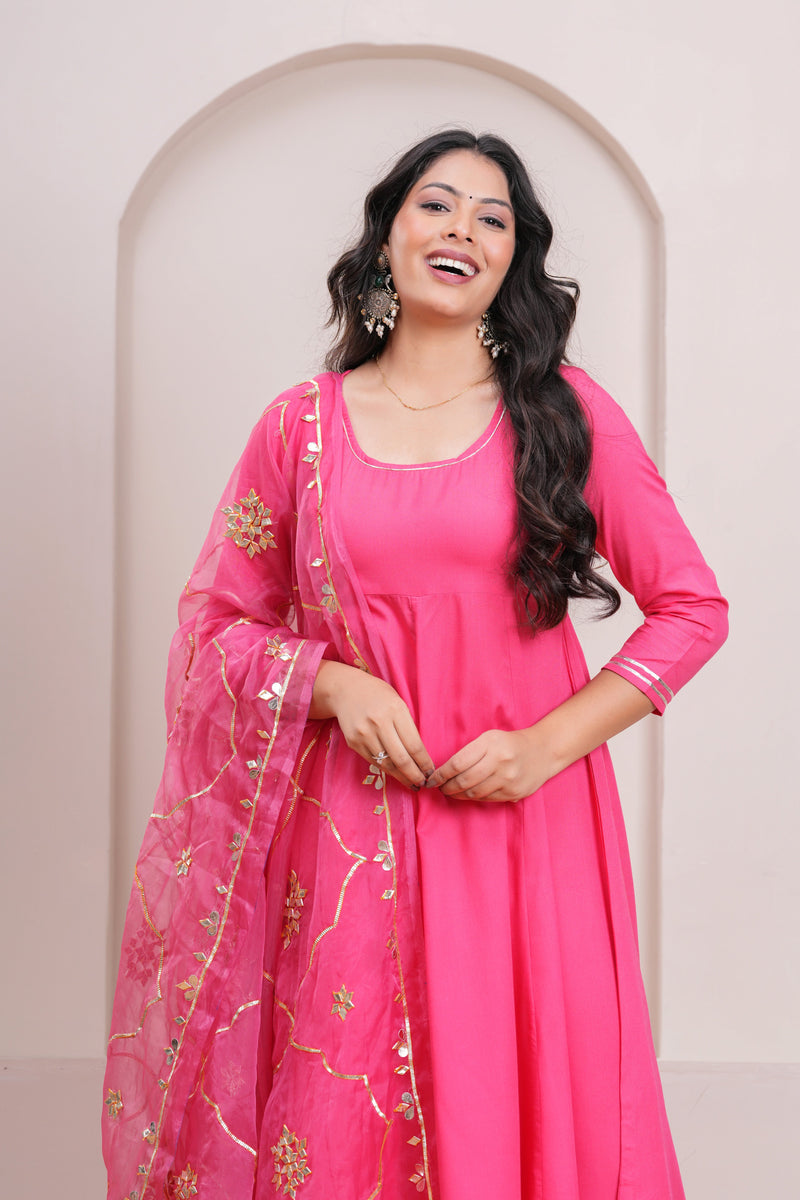 Peach Gotta patti heavy flare suit set Jonaya