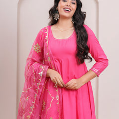 Peach Gotta patti heavy flare suit set Jonaya