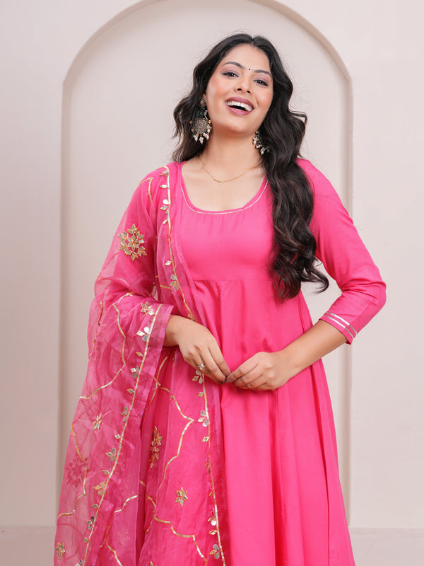 Peach Gotta Patti Heavy Flare Suit Set - Jonaya