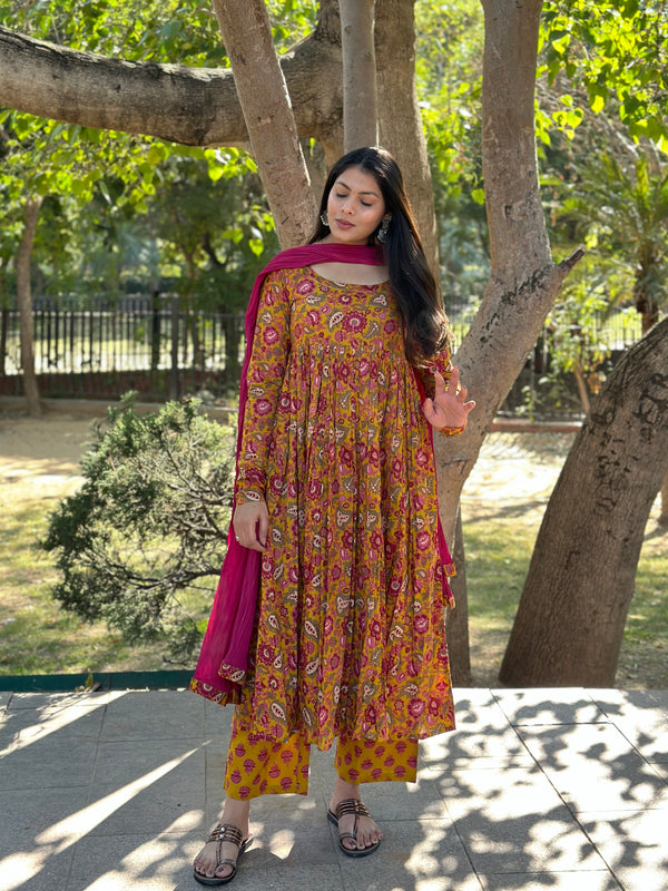 Gulab Yellow Flare Suit Set - Jonaya