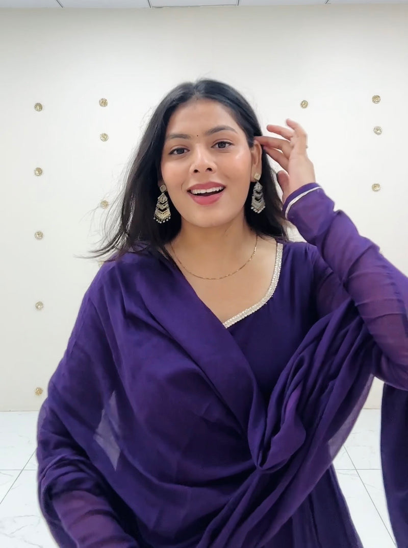 Deep Purple Full Tier Mul cotton Anarkali Jonaya