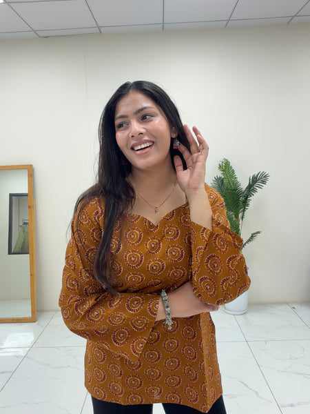 Mustard maroon short Kurti Jonaya