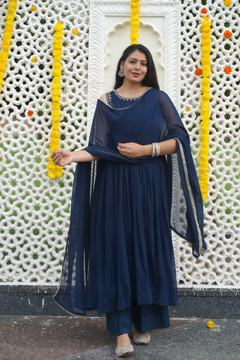 Indigo Gold blush Georgette Anarkali Jonaya