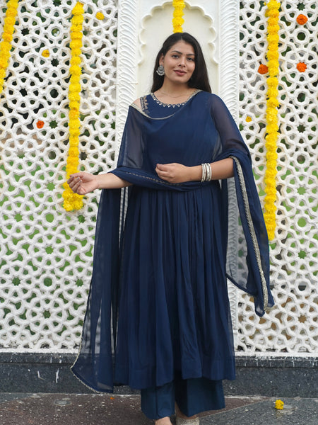 Indigo Gold blush Georgette Anarkali Jonaya