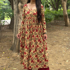 Beige Red garden kameez