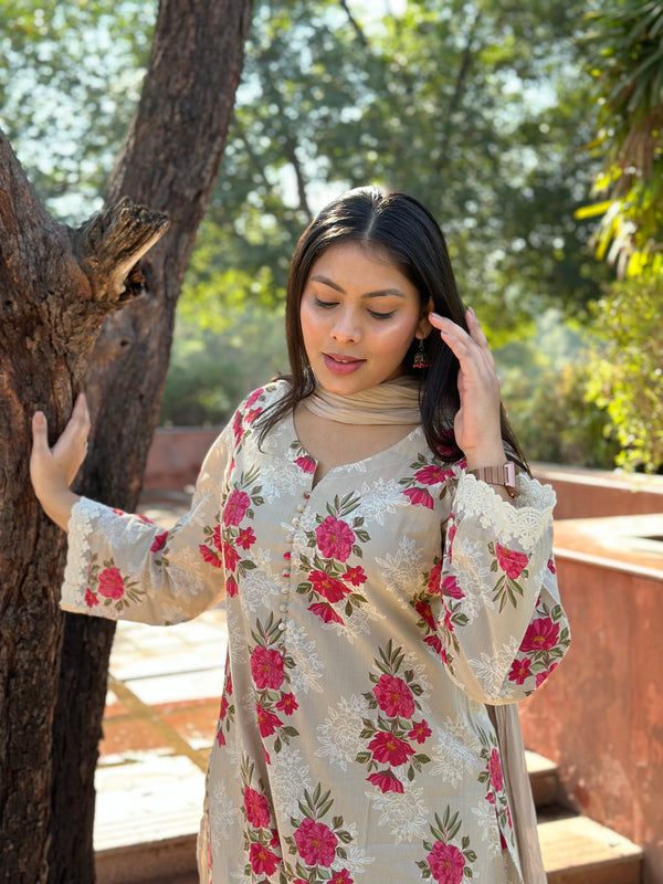 Perfect Beige Pakistani Straight Suit Set - Jonaya