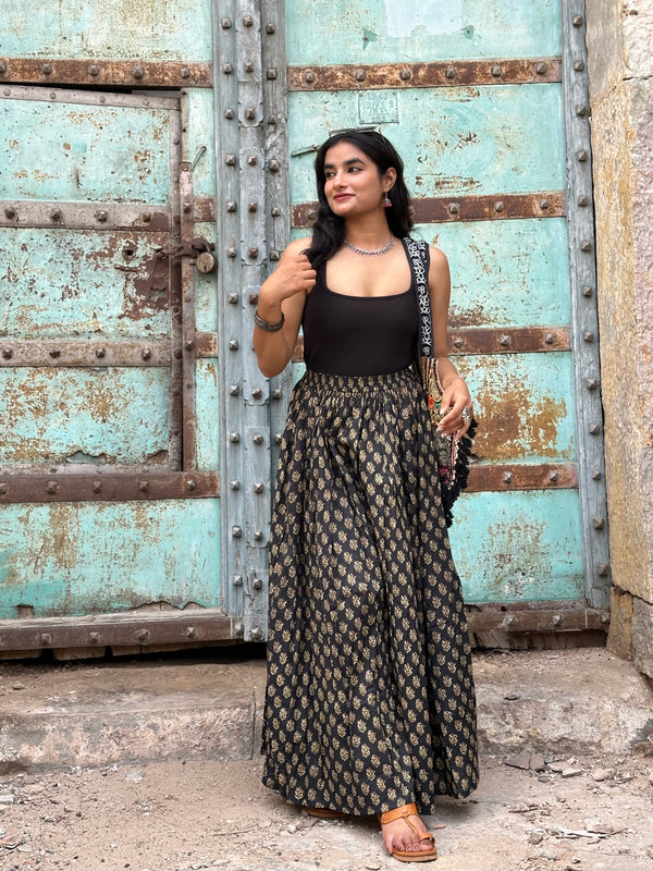 Midnight Floral Flared Skirt - Jonaya