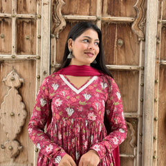 Rosewood Anarkali lace suit set - Jonaya