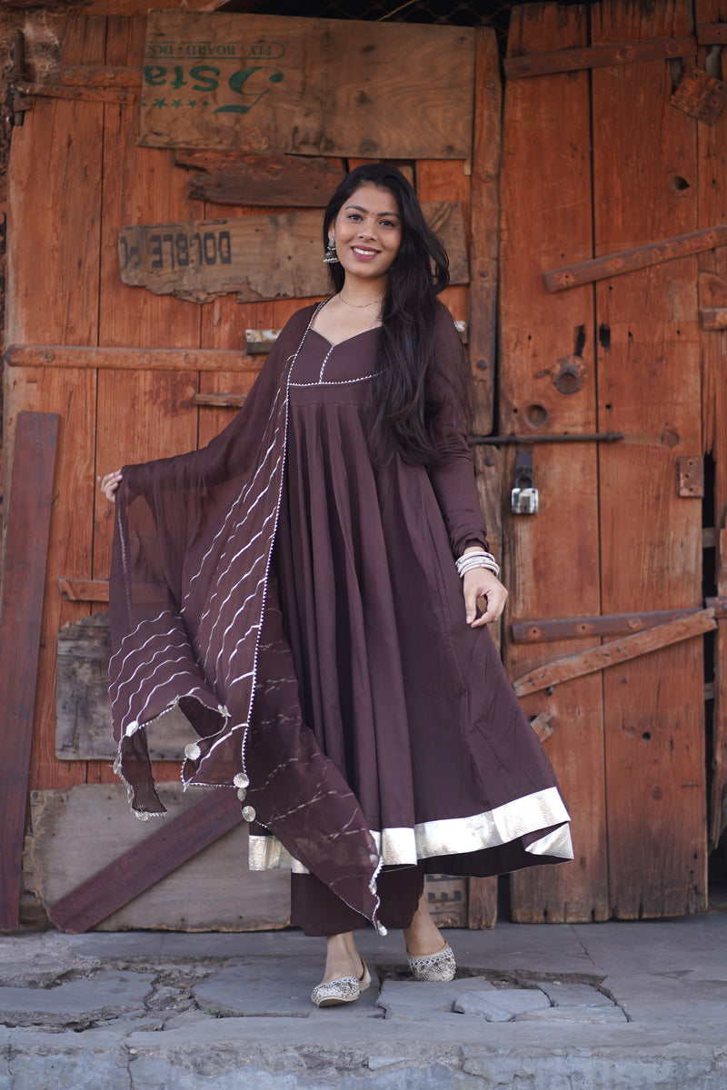 Brown Solid flare Anarkali set Jonaya