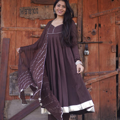 Brown Solid flare Anarkali set Jonaya