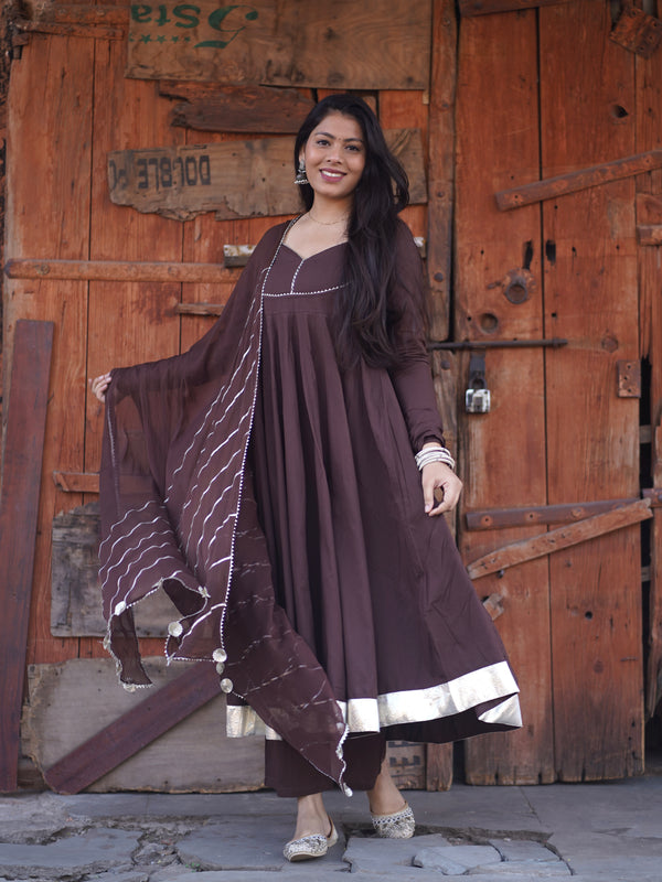 Brown Solid flare Anarkali set Jonaya