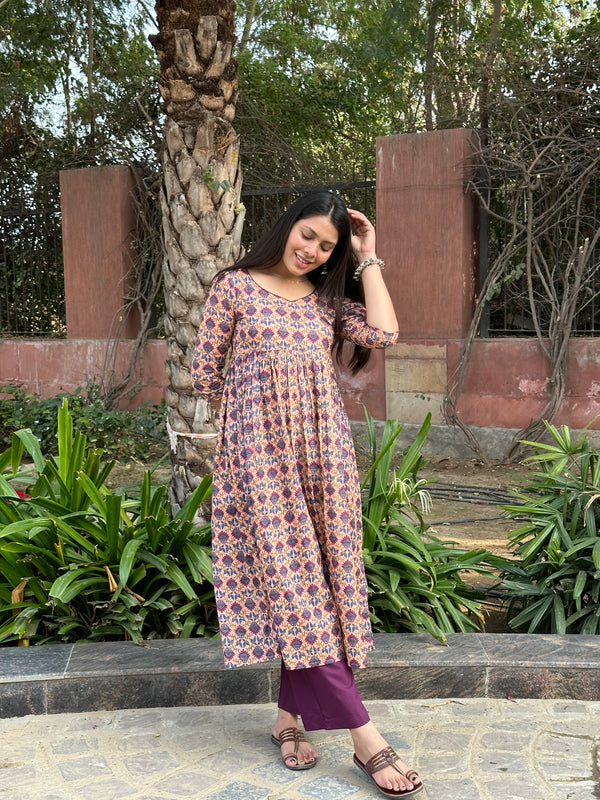 Peachy Lavender Anarkali kameez - Jonaya