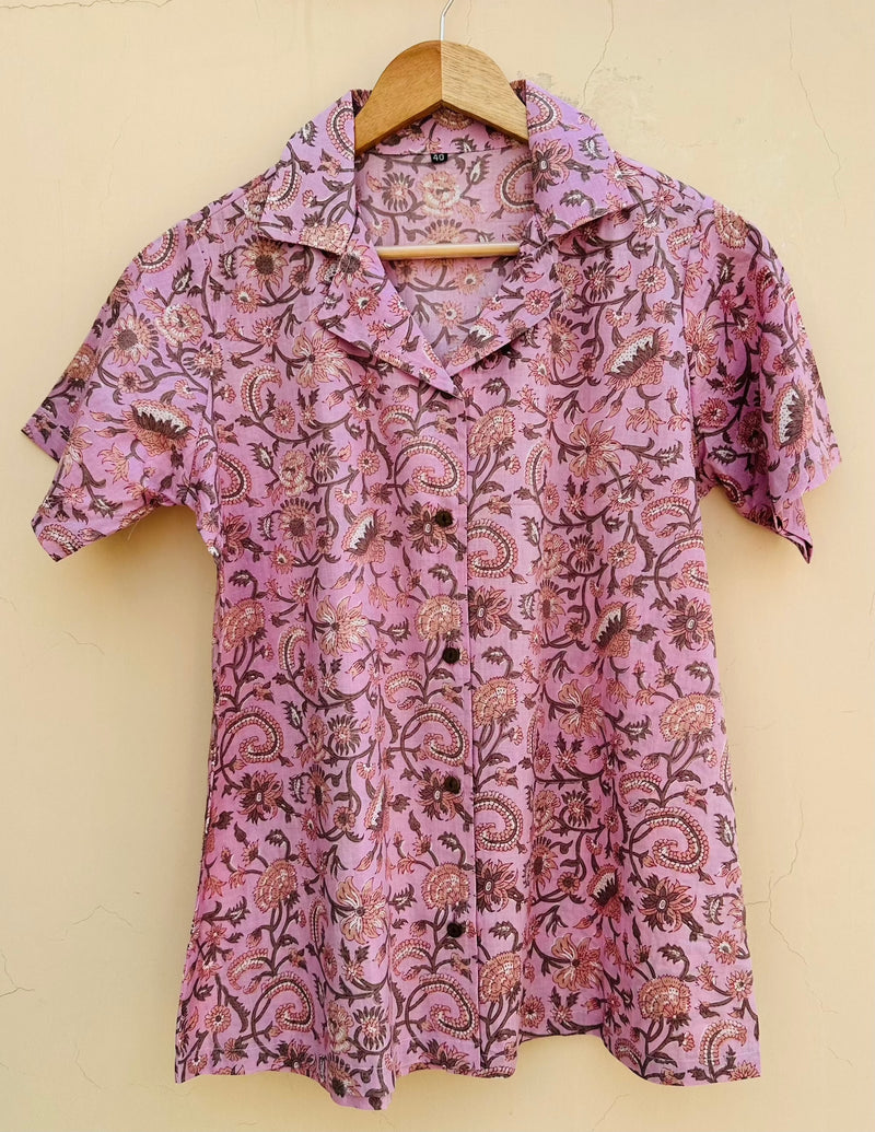 Pink Handblock Printed Shirt by Jonaya