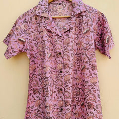 Pink Handblock Printed Shirt by Jonaya