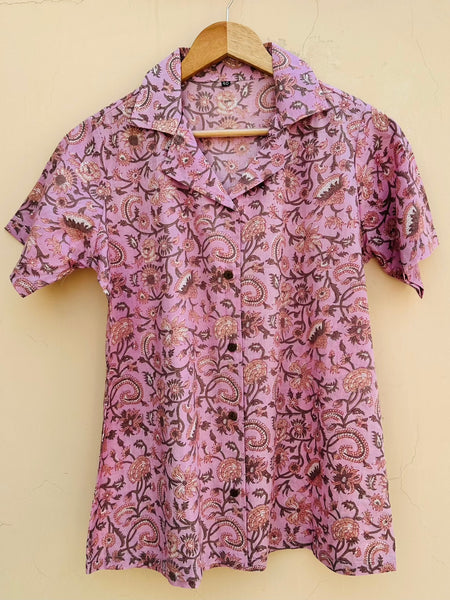 Pink Handblock Printed Shirt by Jonaya