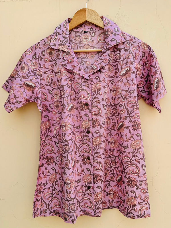 Pink Handblock Printed Shirt - Jonaya
