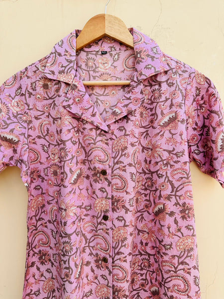 Stylish Pink Handblock Printed Shirt for men