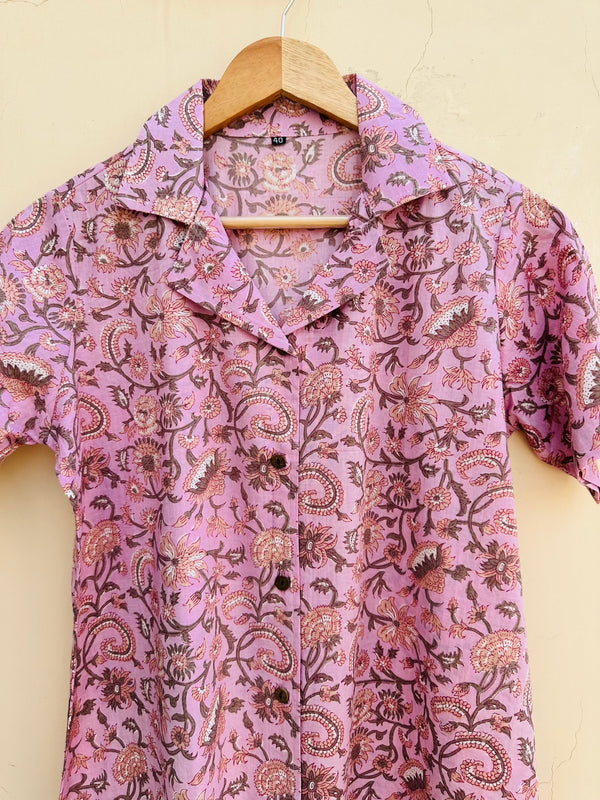 Pink Handblock Printed Shirt - Jonaya