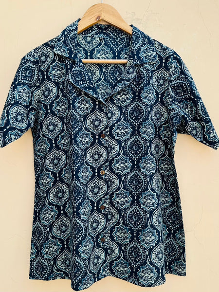 Indigo Handblock Printed Shirt by Jonaya