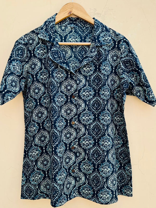 Indigo Handblock Printed Shirt - Jonaya