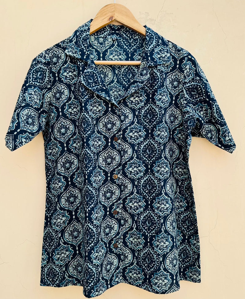 Indigo Handblock Printed Shirt by Jonaya