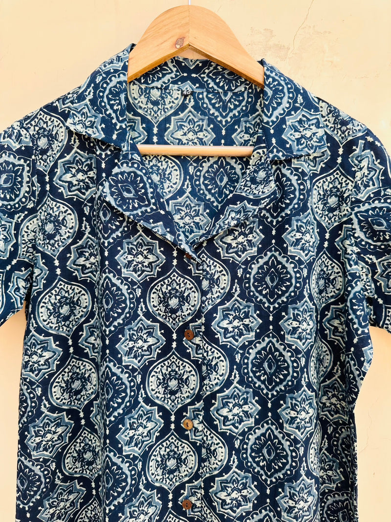 Cotton Indigo Handblock Shirt by Jonaya