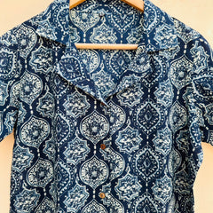 Cotton Indigo Handblock Shirt by Jonaya