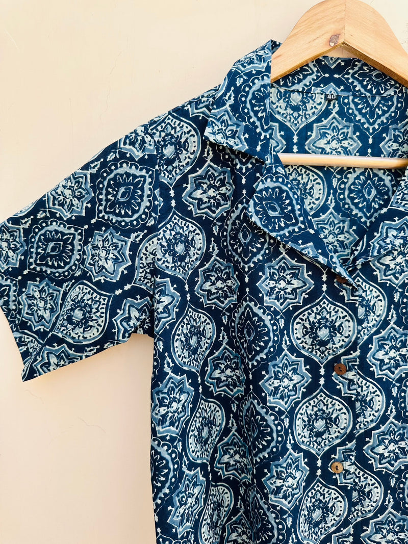 Comfortable Indigo Handblock Printed Shirt