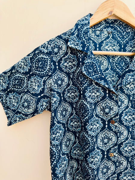 Comfortable Indigo Handblock Printed Shirt