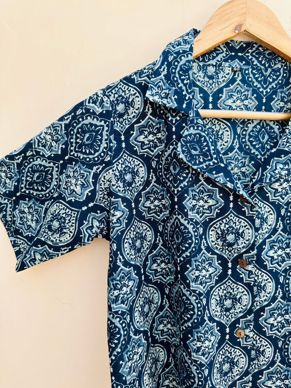 Indigo Handblock Printed Shirt - Jonaya