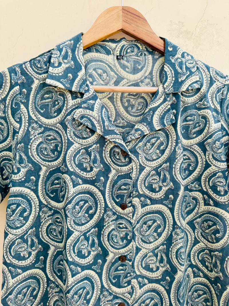 Cotton Grey Handblock Printed Shirt for men