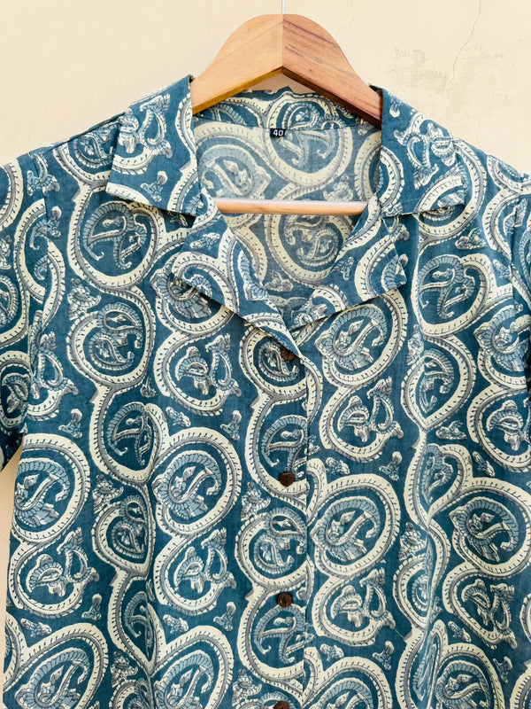Grey Handblock Printed Shirt - Jonaya