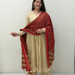 Red beige kalamkari solid flare suit set Jonaya