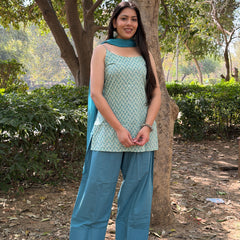 Soft sky printed Farshi salwar set ethnic wear for women by Jonaya