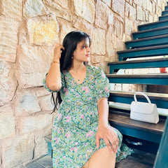 Jonaya Green Floral Print Dress for Women